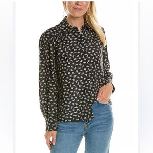Rebecca Taylor silk floral navy button down blouse.